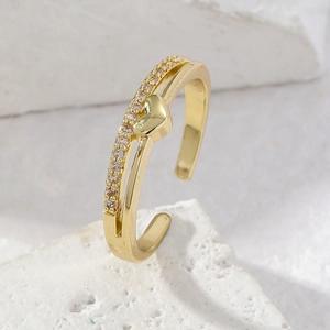 Doppellagiger Herz Zirkonia Verstellbarer Offener Ring Kupfer Modeschmuck Für Damen Eleganter Zeigefinger Ring Geschenk