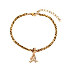 Lussuoso bracciale a catena in acciaio al titanio dorato con pendente lettera A in finti diamanti