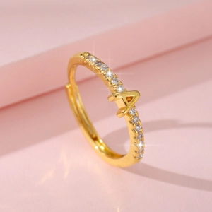 Anello Aperto Regolabile Con Lettera Iniziale Dell'Alfabeto Per Donna In Rame Zirconia Moda Personalizzata Gioielli Quotidiani