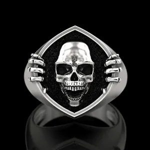 Vintage Punk Totenkopf Ring Für Herren Gothic Legierung Ring Rock Biker Schmuck Retro Silber Farbe Skelett Hand Fingerring Geschenk