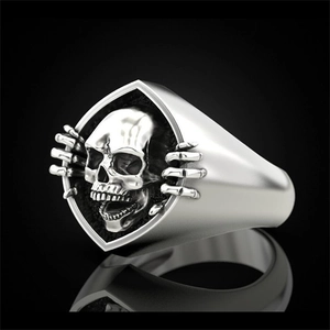 Vintage-Punk-Totenkopfring für Herren mit gotischem Schild-Design und Silber-Finish