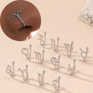 Zodiac Signs Non Piercing U Shaped Copper Nose Cuff For Women Gold Silver Plated Constellation Fake Nose Ring Body Jewelry