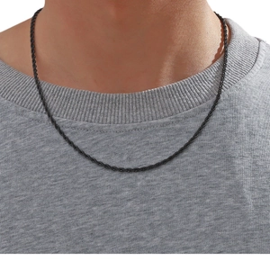 Collier chaîne de corde torsadée noire minimaliste de 3 mm en acier inoxydable hip hop