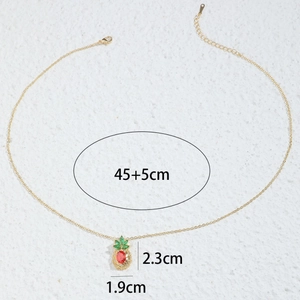 Fashion pineapple pendant necklace with red cubic zirconia and green leaf detail