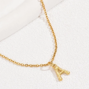 Gold Plated Copper Initial Letter Necklace Bamboo Texture Stainless Steel Chain Minimalist Jewelry Gift For Women