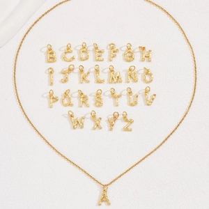 Minimalist gold-plated bamboo texture initial necklace set with A-Z alphabet pendants