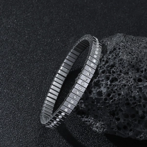 Minimalist elastic stainless steel bracelet with crystal stone on volcanic stone