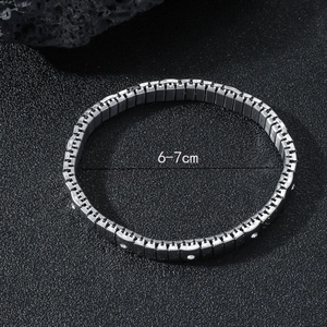 Silver stainless steel flexible link bracelet with rhinestones and 6-7cm diameter size