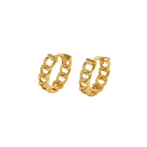 Elegant 18K gold plated bamboo geometric hoop earrings with polished chain link texture