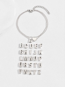 Double-layered stainless steel heart anklet with custom 26 A-Z capital letter charms