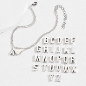 Double-layer stainless steel anklet with heart pendant and customized A-Z letters