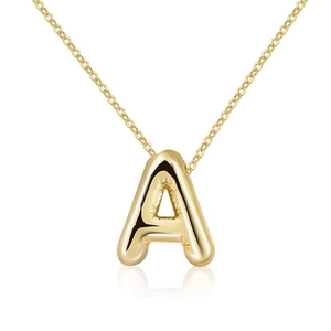 Collana con ciondolo lettera A dorata stile palloncino 3D con finitura in metallo lucido