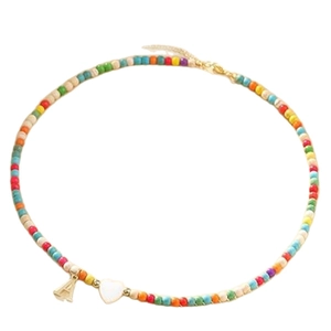 Collana di perline colorate con ciondolo a cuore e lettera A dorata per donna