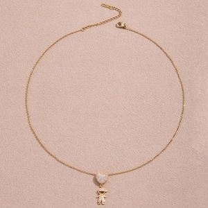 Goldene Edelstahlkette mit Herz- und Jungenanhänger sowie Zirkonia-Steinen für Damen