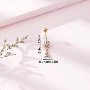 Gold stainless steel belly ring with letter A pendant and sparkling crystals