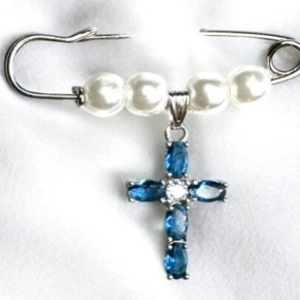 Elegant Blue Cross Pendant Brooch With Faux Artificial Pearl Silver Safety Pin Fashion Wedding Party Brooches Jewelry For Women