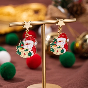 Orecchini pendenti Babbo Natale con perni a stella e decorazioni natalizie festive
