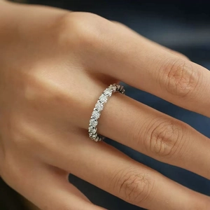 Luxurious single row iced out diamond copper ring for women with polished silver finish