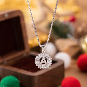 Silver letter A pendant necklace with cubic zirconia in a festive gift box display