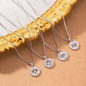Elegant silver letter necklace with zircon pendant and creative 26 alphabet charm