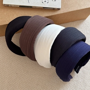 French Style Ribbed Wide Padded Headband For Women Solid Color Knit Fabric High Top Hair Band Handmade Hair Accessories