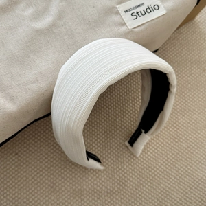 French style white ribbed sponge headband with thick padded design for women's hair styling