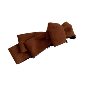 Dark brown multi-layered suede velvet bow banana clip for elegant ponytail styling