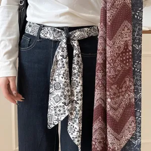 Ceinture Écharpe Imprimé Paisley Rétro pour Femmes Ruban Long Corde de Taille Faux Satin Foulard Bohème Accessoire de Décoration