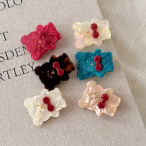 Süße Cartoon Bär Schleife Haarspange Acetat Entenschnabel-Clip Handgefertigte Süße Fee Pony Seitenclip Haarschmuck Für Damen Mädchen
