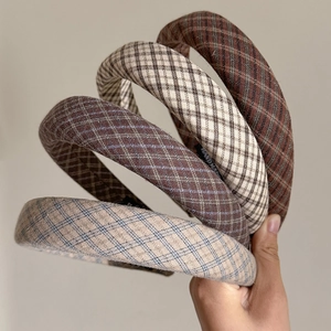 Retro Plaid Padded Sponge Headband For Women Korean Style Fabric Wide Hair Hoop Academy Fashion Autumn Hair Accessories