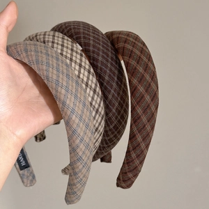 Retro plaid padded headband set for women with vintage check fabric and sponge lift