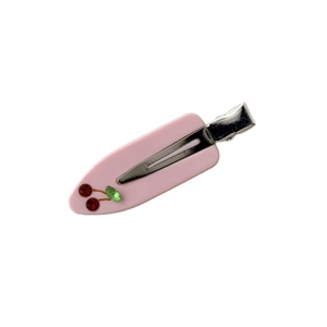 Fermaglio per capelli in acetato rosa con ciliegia di strass e clip a becco d'anatra