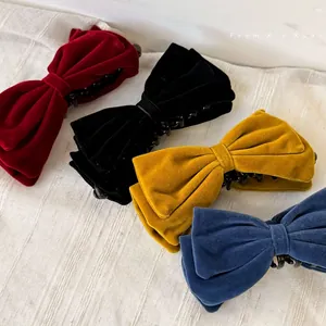 Grande Pince Banane Nœud en Velours pour Femmes Rétro Élégant Style Décontracté Barrette à Cheveux Accessoires Cheveux