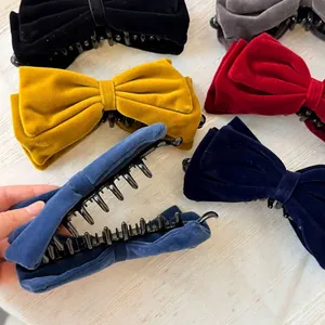Barrettes à cheveux bananes en velours avec nœud, plusieurs couleurs pour chignons