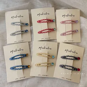 Pinces à Cheveux BB en Tissu à Carreaux Avec Strass Épingles à Cheveux Latérales Douces pour Femmes Filles Accessoires de Cheveux