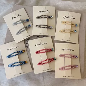 Lot de barrettes à cheveux BB à carreaux colorés avec strass en six couleurs