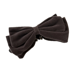 Barrette à cheveux à nœud en velours marron foncé avec pince à ressort métallique