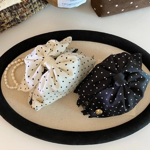 French Elegant Polka Dot Bow Hair Claw Clip Large Satin Fabric Shark Clip For Women Girls Vintage Fashion Hair Accessories