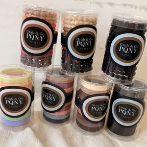 7-pack assorted high-elastic woven hair ties set in clear plastic jars for ponytails