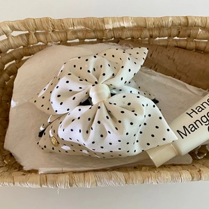 French style polka dot bow hair claw clip in elegant cream fabric for women