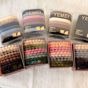 Elastic hair ties set in assorted Morandi colors with wave texture in transparent gift boxes