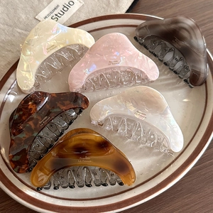 French Vintage Acetate Hair Claw Clip Elegant Pearlescent Marble Leopard Large Shark Clip Hair Accessories For Women