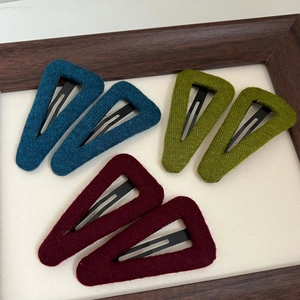 Minimalist wool knit triangle BB hair clips set in blue green and red colors