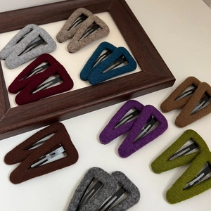 Minimalist wool triangle BB hair clips for women in various colors and soft texture