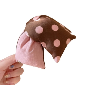 Pince à cheveux à nœud en coton bubble à pois marron et rose pour coiffures élégantes femmes