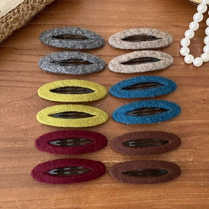 Clip per Capelli BB Ovali in Feltro di Lana Minimalisti Autunno Inverno Eleganti Clip a Scatto a Maglia per Donna