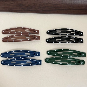 Set of 8 vintage polka dot metal BB hair clips in dark brown, black, blue, and green colors