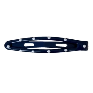 Navy blue metal BB hair clip with white polka dots for retro sweet hair styling