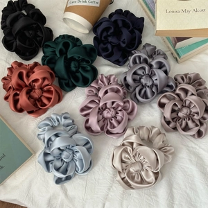Chouchous en Satin Fleuri à Double Couche Élégants de Style Coréen Attaches de Cheveux Décoratives Faites à la Main en Satin