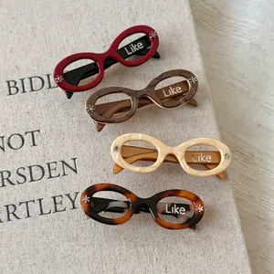 Acetate Eyeglasses Shape Hair Clips With Rhinestone Like Letter Creative Duckbill Clips For Women Fashion Hair Accessories